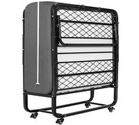 DICTAC Lit Pliant 90x200 avec Matelas Lit d'appoint Pliable 90x200 avec 13 cm Matelas en Mousse à mémoire de Forme métal lit Pliant 1 Personne avec roulettes Facile à Transporter et à Assembler