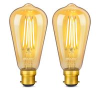 DiCUNO Ampoule LED B22, 6W Équiv. 60W, Blanc chaud 2200K, 660lm, Lot de 2 | Culot à Baïonnette B22, Verre ambré, Non-dimmable, Ampoule ST64 vintage filament LED pour lustre et plafonnier
