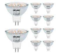 DiCUNO Ampoule LED GU5.3 MR16 12V, 5W Équiv. 50W, 2700K, 440lm, Lot de 10 | Blanc chaud, Non-dimmable, Verre, Faisceau 120°, Ampoule GU5.3 LED pour spot encastrable, plafonnier et vitrine