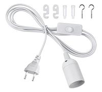 DiCUNO Douille E27 avec fil, Support de lampe suspendue E27 avec bouton Marche/Arrêt pour le plafonnier, la chambre et la cuisine, Blanc, 0-250V, 4A, 2M, 1 Piecès