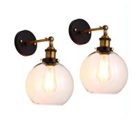 Diday 2pcs Applique Murale Industriel en Verre,E27 Lampe Murale Vintage Abat-jour Rond Style Edison Luminaire Murale Réglable 180°