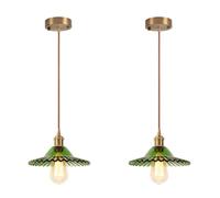 Diday 2pcs Lampe Suspension Vintage,Lustre Industriel Abat-jour en Verre Design Fleur E27 Luminaire Plafonnier Style Nordique,Vert