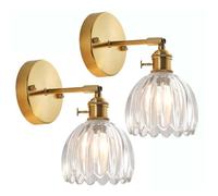 Diday 2pcs Rétro Applique Murale Intérieur avec Interrupteur Abat-jour en Verre,Lampe Murale Vintage Fleur Style Nordique pour Salon