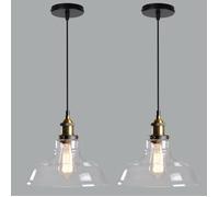 Diday 2pcs Suspension Luminaire Industriel,Lustre Vintage Abat-jour en Verre E27 Lampe de Plafond Style Edison pour Salon Chambre