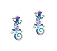 Didiseaon 2 Pièces Ornement Artisanal Gecko en Fer, Décoration Murale | Finition Vernie à Texture Claire, Pose Simple sur Panneau ou Fenêtre, Format Compact pour Jardin