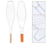 Didiseaon 2 Pièces Panier à Poisson Cuit avec Manche en Bois, Cadre Fer | Barbecue Extérieur, Panier à Griller Réutilisable, Limite les Chutes, Usage Jardin, Campeurs
