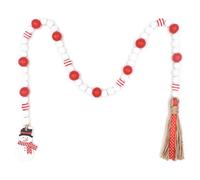 Didiseaon 4 Pièces Décoration en Perles de Bois Bonhomme de Neige 46,4 | Jute , Perles Rouges et Blanches Alternées, Charme en Bois Préfixé, pour Manteau et Rideau