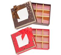 Didiseaon Boîte à Dessert en Papier Rouge et Noir Neuf Grilles Carrées, Coffret Présent pour Chocolats, pour Emballage Saint-valentin et Petites Douceurs