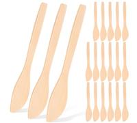 Didiseaon Cuillères en Bois Beige Ustensiles Cuisine Multifonctions Lot de 20 pour Étaler Beurre et Gâteau pour Tartiner et Appliquer Masque Facial