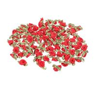 Didiseaon Lot de 100 Roses en Ruban Satin Rouge avec Feuilles Vertes Fleurs en Tissu Décoratives pour Vêtements Accessoires Coiffure et Bricolage DIY Décoration Mariage et Couture