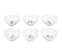 Didiseaon Lot de 6 Petites Assiettes en Céramique Blanche Forme Cœur Motif Chat pour Servir Sauces et Apéritifs, Barbecue et Restaurants