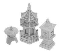 Didiseaon Modèle de Pagode en Pierre Reconstituée 3pcs pour Décoration de Jardin Extérieur et Balcon, Ornement de Pavillon Unique et Charmant pour Jardin Japonerie
