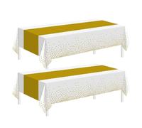 DIELOVEHUA 2 Pièces Nappe de Table de Fête Blanc et Or, Couverture de Table Confettis de Point d'or, 274 cm × 137 cm Nappe Rectangulaire, pour Anniversaire, Mariage, Douche Nuptiale, Cocktail (B)
