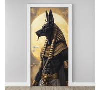 Dieu Égypte Antique Anu utocollant Porte 3D Mythologie Égyptienne Affiche Soleil Stickers Porte Poster de Porte PVC Auto-adhésif pour Salon Cuisine Chambre Salle de Bain 85x215cm Y4d123