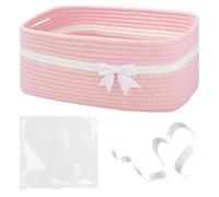 DifenzuSJ Panier de Rangement Tressé en Corde de Coton Rose, Panier Cadeau Vide à Garnir 34x15x25cm avec Sacs Transparents et Rubans, Décoratif pour Chambre d’Enfant, Salle de Bain et Salon
