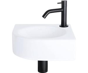 Differnz Cleo lavabo à poser 30x30x10 cm - lavabo salle de bain céramique blanc - avec robinet salle de bain en noir mat - lavabo avec robinetterie courbe pour WC invités