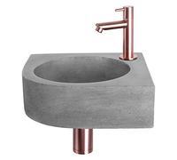 Differnz Cleo Lavabo - Lavabo gris foncé béton - Robinet droit rouge cuivre - Kit complet - 38,5 x 18,5 x 9 cm