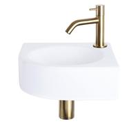 Differnz Cleo pack lave-mains d'angle - 30 x 30 x 10 cm - céramique blanche - robinet courbé doré mat 38.401.18