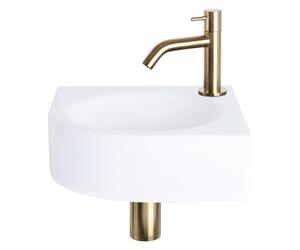Differnz Cleo pack lave-mains d'angle - 30 x 30 x 10 cm - céramique blanche - robinet courbé doré mat 38.401.18