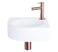 Differnz Cleo pack lave-mains d'angle - 30 x 30 x 10 cm - céramique blanche - robinet droit cuivre 38.401.16