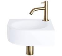 Differnz Cleo lavabo à poser 30x30x10 cm - lavabo salle de bain céramique blanc - avec robinet salle de bain en or mat - lavabo avec robinetterie courbée pour WC invités