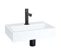 Differnz Ensemble de Fontaine Plat 38x24x7 cm - Lavabo en Céramique Avec Robinet - Robinet Droit Noir Mat - Fontaine Avec Siphon & Bouchon de Vidange - Lavabo à Poser Toilette - Rectangulaire Blanc