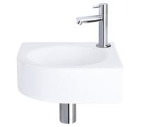 Ensemble de lavabo mural Differnz Cleo - Céramique - Lavabo d'angle quart de cercle avec robinet droit en chrome - Inclut le mécanisme de vidange et le siphon - Modèle mural - Blanc - 30 x 30 x 10 cm