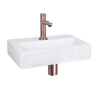 Differnz Ensemble Lave-mains Flat - Lavabo en Marbre Blanc avec Robinet Droit -