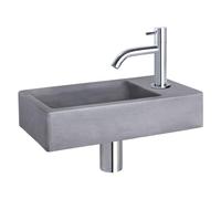 Differnz Force kit lave-mains - 40x22x8cm - Rectangulaire - 1 trou de robinet - Robinet chromé courbé - Béton Gris 38.400.65