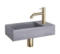 Differnz Force kit lave-mains - 40x22x8cm - Rectangulaire - 1 trou de robinet - Robinet courbé doré mat - Béton Gris 38.400.70