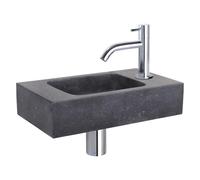 Differnz Force kit lave-mains - 40x22x9cm - Rectangulaire - 1 trou de robinet - Robinet chromé courbé - Pierre naturelle noire 38.400.41