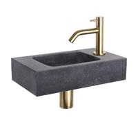 Differnz Force kit lave-mains - 40x22x9cm - Rectangulaire - 1 trou de robinet - Robinet doré mat courbé - Pierre naturelle noire 38.400.46
