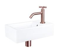 Differnz Force pack lave-mains - 40 x 22 x 11,5 cm - céramique blanche - robinet courbé cuivre à croisillon 38.400.57