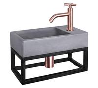 Differnz Force pack lave-mains - 40 x 22 x 8 cm - béton gris - robinet courbé cuivre à croisillon - avec cadre noir 38.401.77