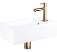 Differnz Force Vasque à poser 40x22x11,5 cm - Vasque salle de bain en céramique blanche - Avec robinet salle de bain en or mat - Vasque avec poignée standard pour WC invités