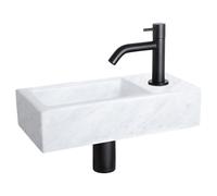 Differnz Helios Ensemble Lave-Mains - Marbre - Robinet Courbé Noir Mat - Siphon