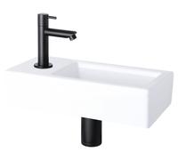 Differnz Helios lavabo - vasque à poser 37,5x18,5x9,5 cm avec robinet à gauche - vasque salle de bain en céramique blanche - lavabo noir mat avec poignée standard