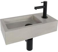 Differnz Jukon lavabo à poser 38,5x18,5x9 cm - lavabo salle de bain en béton gris clair - avec robinet salle de bain en noir mat - lavabo avec poignée standard pour WC invités