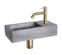Differnz Ravo ensemble lave-mains - 38,5x18,5x9cm - Rectangulaire - 1 trou de robinet - robinet courbé or mat - béton gris foncé 38.401.06