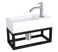 Differnz Ravo kit lave-mains - 38,5x18,5x25cm - Rectangulaire - 1 trou de robinet - Robinet chromé courbé - avec cadre noir - Céramique blanche 38.401.85