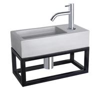 Differnz Ravo kit lave-mains - 38.5x18.5x25cm - Rectangulaire - 1 trou de robinet - Robinet chromé courbé - avec cadre noir - béton gris clair 38.401.97