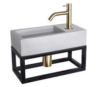 Differnz Ravo kit lave-mains - 38.5x18.5x25cm - Rectangulaire - 1 trou de robinet - Robinet courbé doré mat - avec cadre noir - béton gris clair 38.402.02