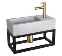 Differnz Ravo kit lave-mains - 38.5x18.5x25cm - Rectangulaire - 1 trou de robinet - Robinet droit doré mat - avec cadre noir - béton gris clair 38.402.03
