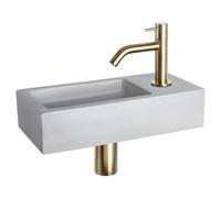 Differnz Ravo kit lave-mains - 38.5x18.5x9cm - Rectangulaire - 1 trou de robinet - Robinet courbé doré mat - béton gris clair 38.005.25