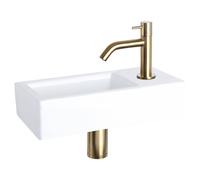 Differnz Ravo kit lave-mains - 38.5x18.5x9cm - Rectangulaire - 1 trou de robinet - Robinet courbé doré mat - Céramique blanche SW542371/SW637184/SW644702/SW865583