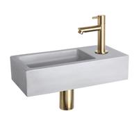 Differnz Ravo kit lave-mains - 38.5x18.5x9cm - Rectangulaire - 1 trou de robinet - Robinet droit en or mat - béton gris clair 38.005.22