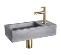 Differnz Ravo kit lave-mains - 38.5x18.5x9cm - Rectangulaire - 1 trou de robinet - Robinet droit mat doré - béton gris foncé 38.401.07