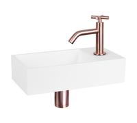 Differnz Solid pack lave-mains - 36 x 18,5 x 9 cm - Solid Surface blanc - robinet courbé cuivre à croisillon 38.402.37