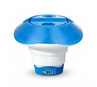 Diffuseur chlore piscine flottant, distributeur réglable bleu blanc | Flotteur compact pour pastilles de chlore ou de brome, avec sortie ajustable et panier à grille visible