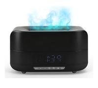 Diffuseur d'arômes 3D Flammes, humidificateur à lumière flamboyante 400 ML avec Haut-Parleur Bluetooth, Horloge, veilleuse LED 7 Couleurs et télécommande, diffuseur d'huiles parfumées (Noir)